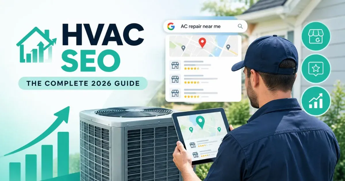 HVAC technician's van parked outside a home with a smartphone showing local search results